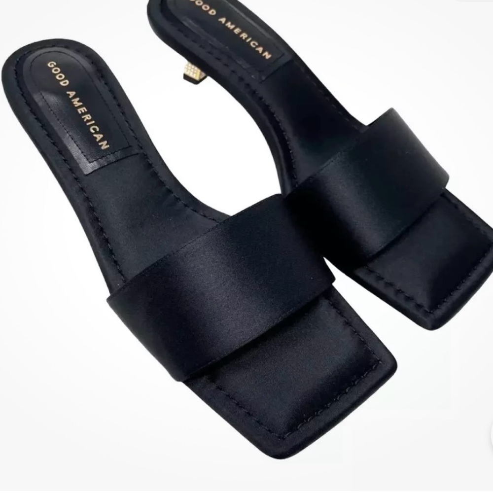 Good American Women’s Black Satin Slide Sandals Mule Shoes GA117K-X Size 7